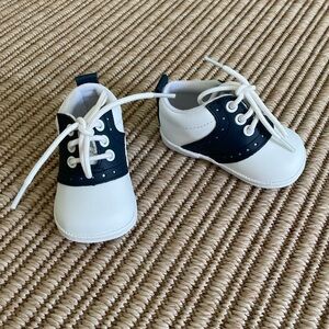 Angel Baby Shoes, Baby Boy, Leather Saddle Oxford, Navy/White, Size 1